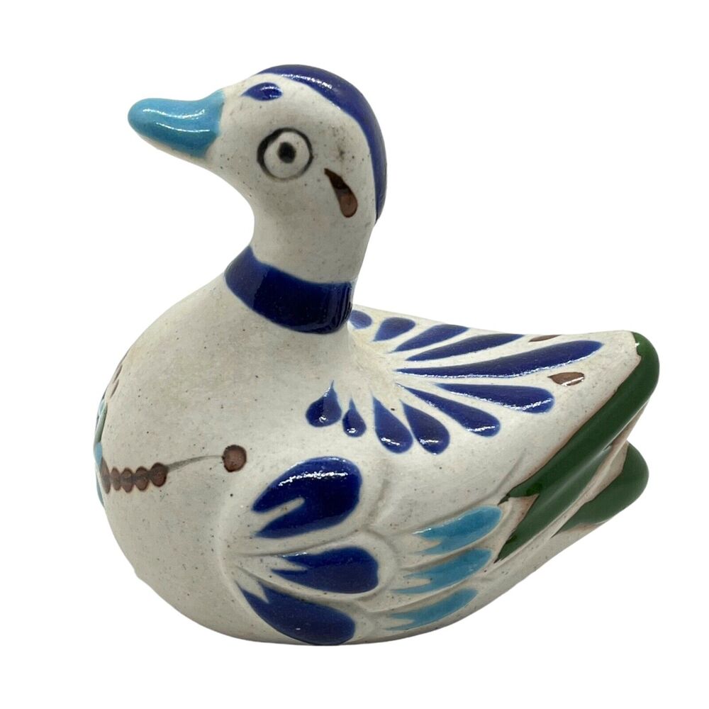 Mexican Pottery Duck Vintage Sandstone Figurine Tonala Style Bird Retro Decor